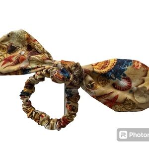 Seashells scarf tie hair scrunchie hand made USA cotton summer gift beach gym